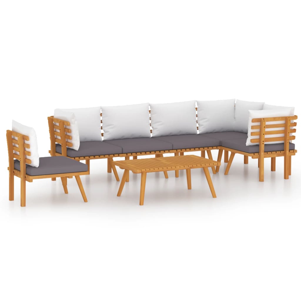 7 Piece Patio Lounge Set With Cushions Solid Acacia Wood