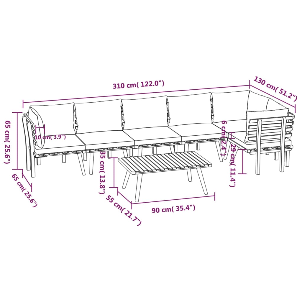 7 Piece Patio Lounge Set With Cushions Solid Acacia Wood