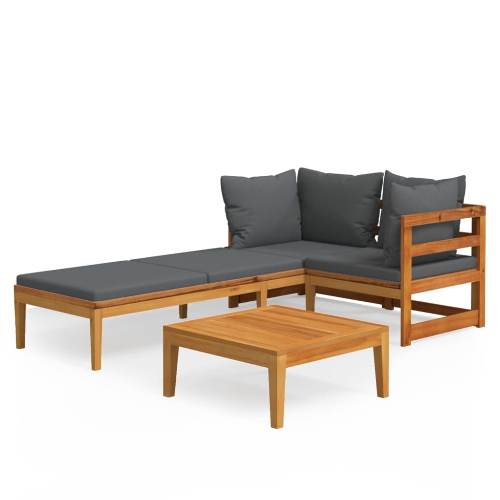 3 Piece Patio Lounge Set With Cushions Acacia Wood