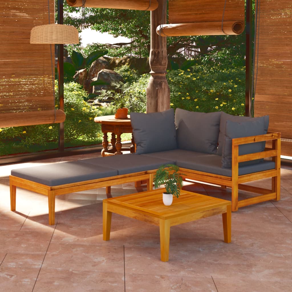 3 Piece Patio Lounge Set With Cushions Acacia Wood