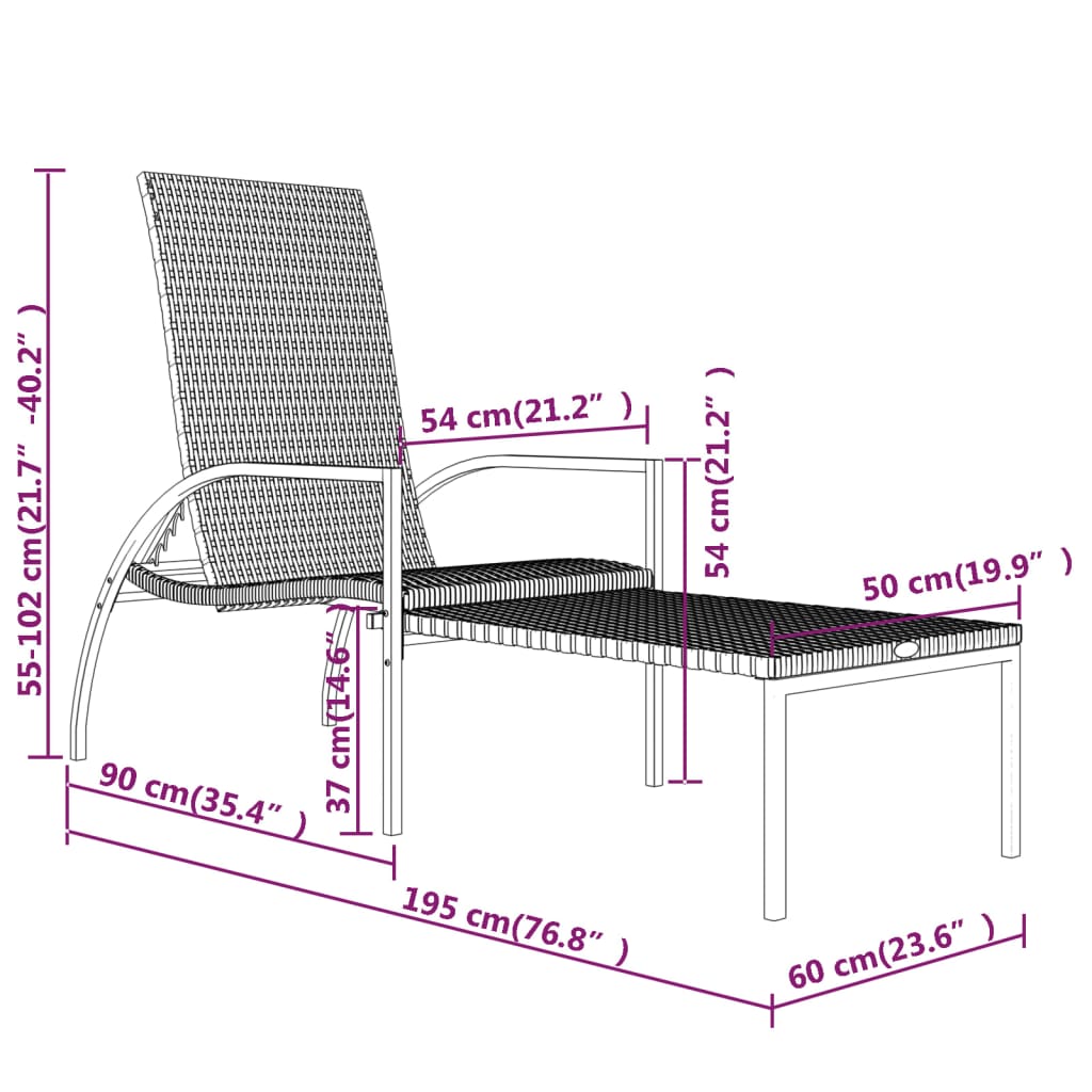 Sun Lounger With Footrest Pe Rattan