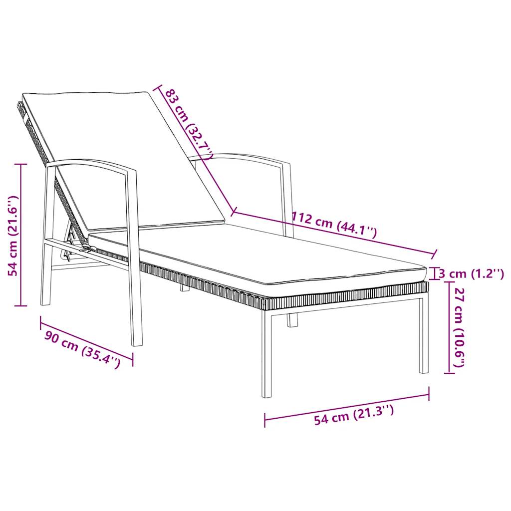 Patio Sun Lounger With Cushion Poly Rattan