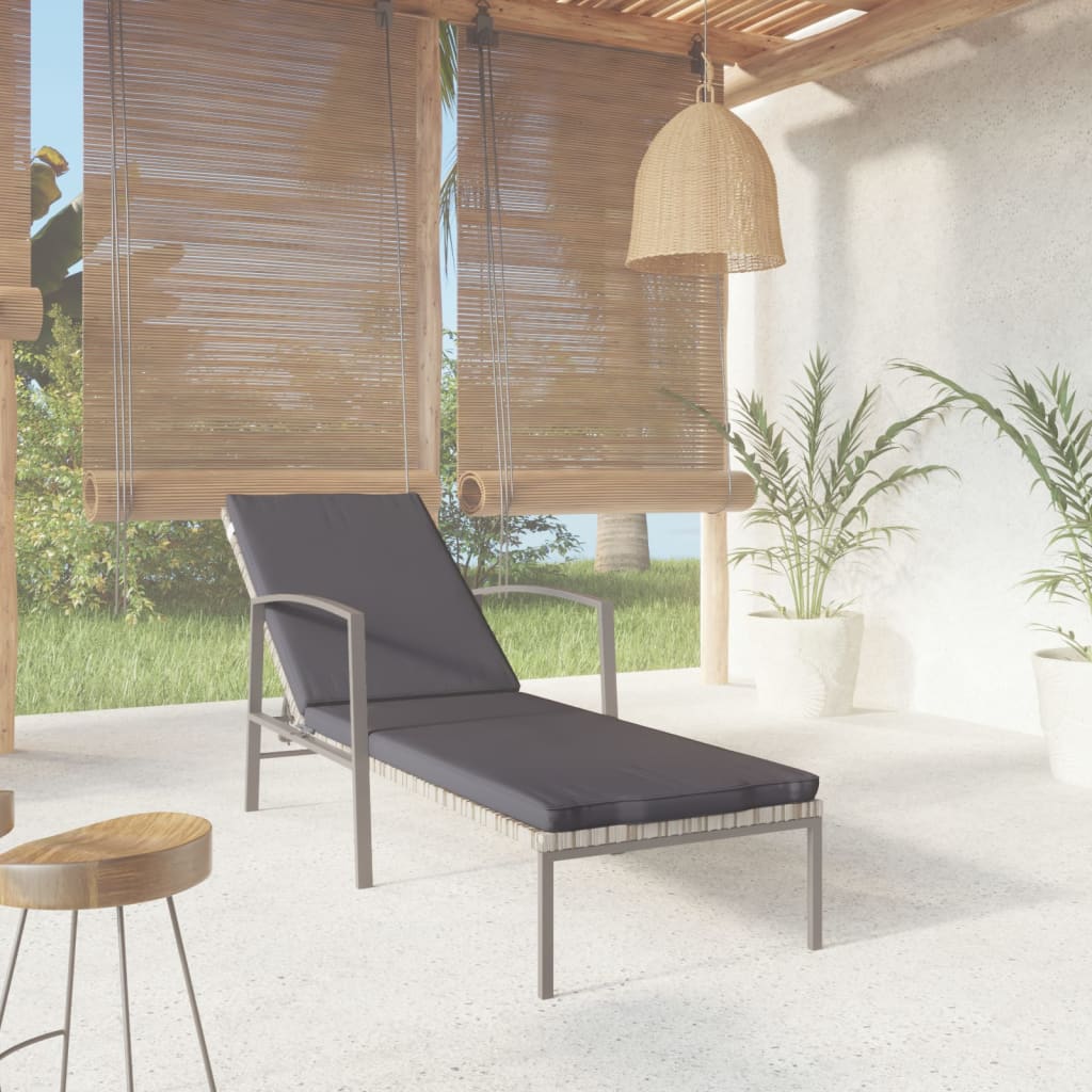 Patio Sun Lounger With Cushion Poly Rattan