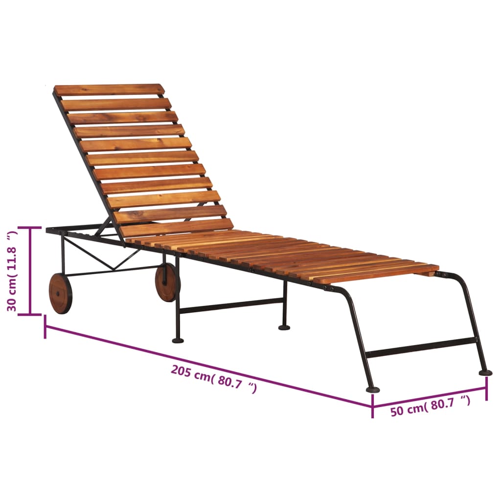 Sun Lounger With Steel Legs Solid Wood Acacia