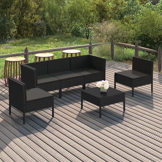 6 Piece Patio Lounge Set With Cushions Poly Rattan Black