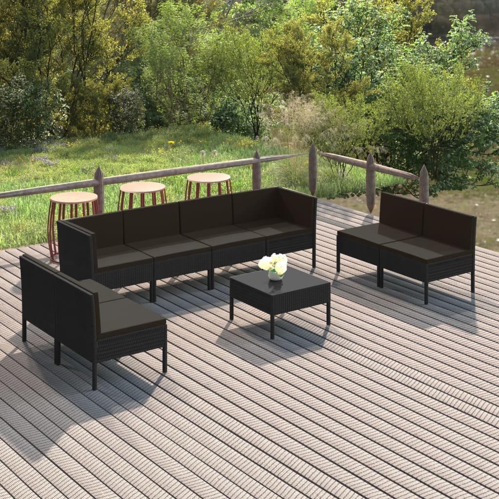 6 Piece Patio Lounge Set With Cushions Poly Rattan Black