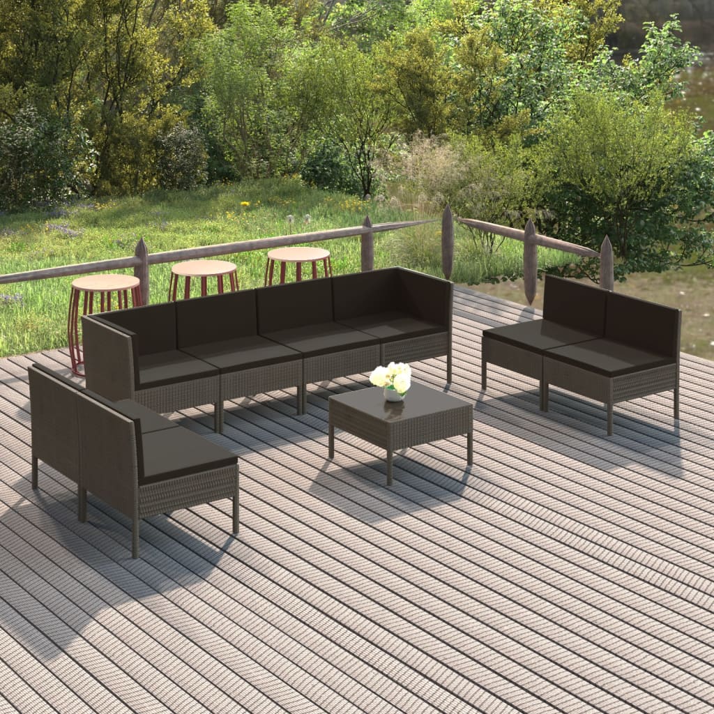 6 Piece Patio Lounge Set With Cushions Poly Rattan Gray