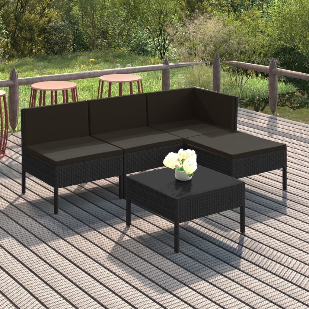 6 Piece Patio Lounge Set With Cushions Poly Rattan Black