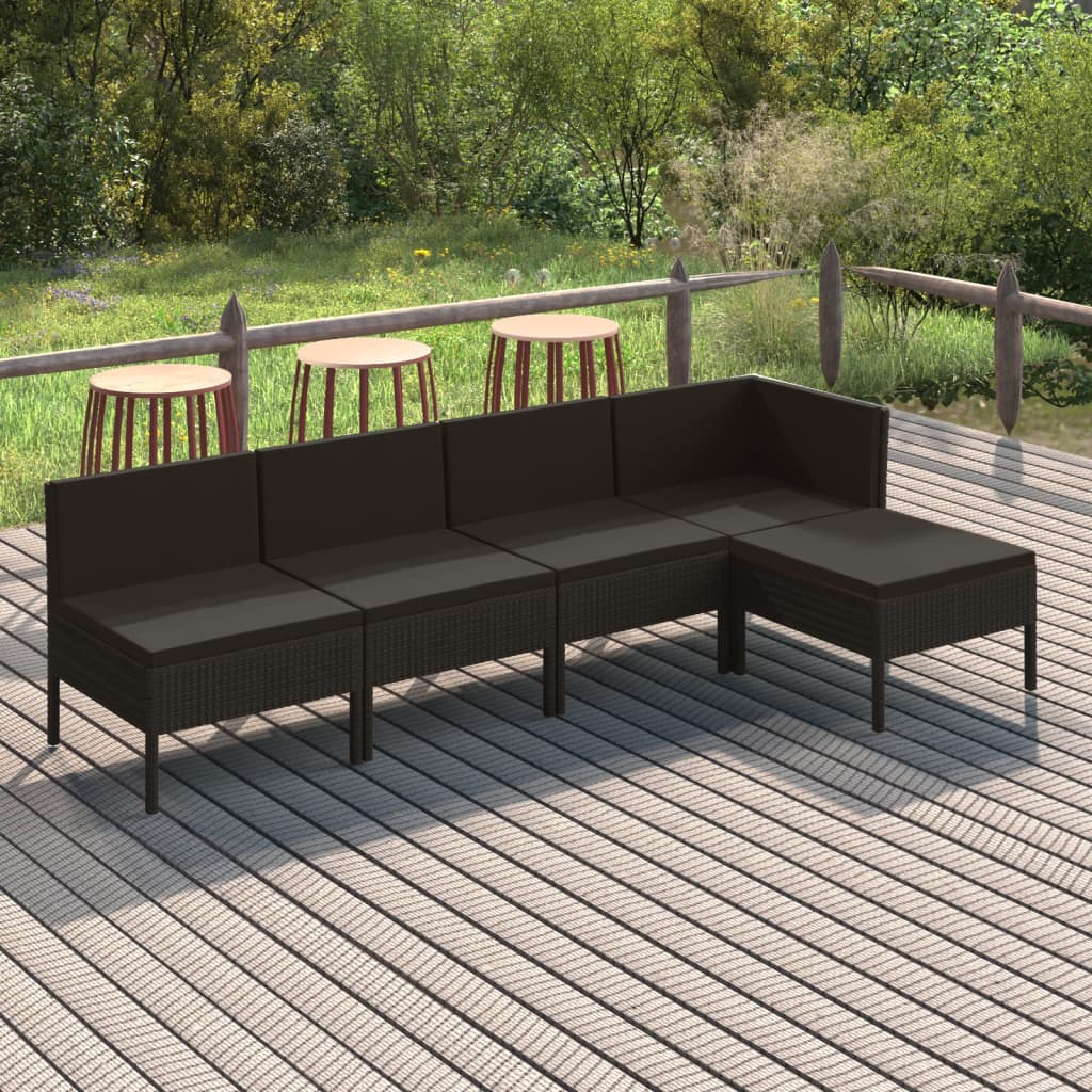 6 Piece Patio Lounge Set With Cushions Poly Rattan Black