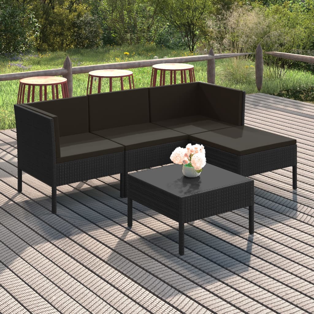 6 Piece Patio Lounge Set With Cushions Poly Rattan Black