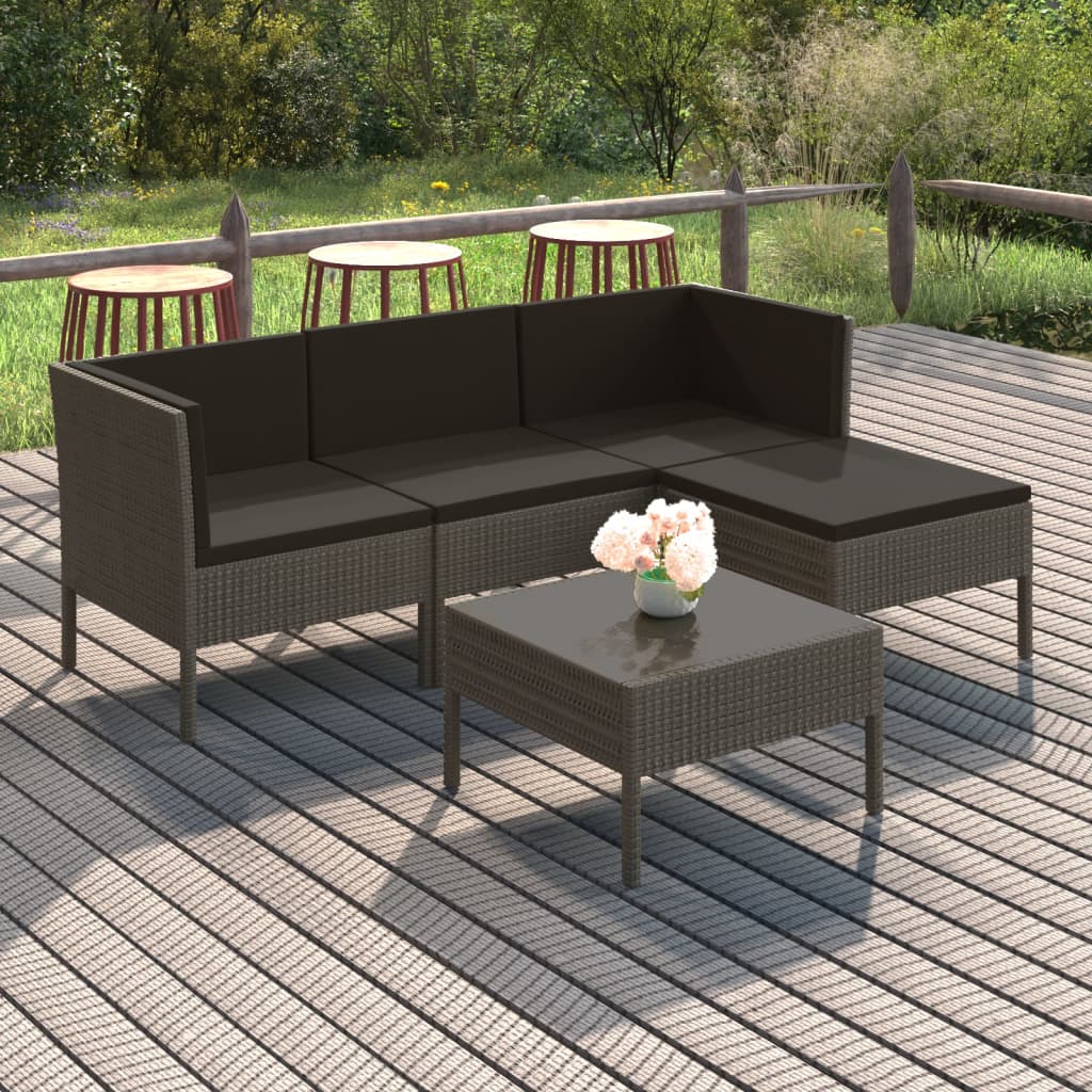 6 Piece Patio Lounge Set With Cushions Poly Rattan Gray