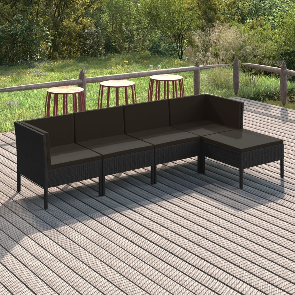 6 Piece Patio Lounge Set With Cushions Poly Rattan Black