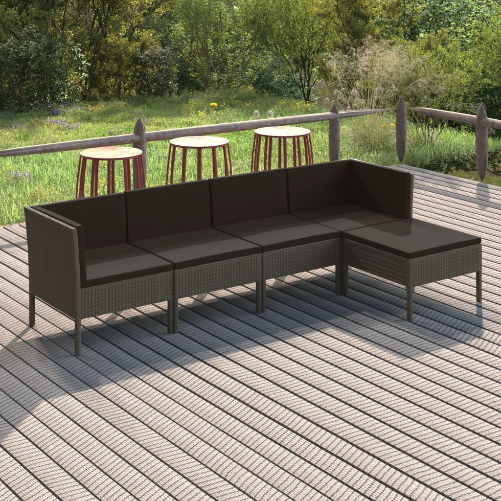 6 Piece Patio Lounge Set With Cushions Poly Rattan Gray