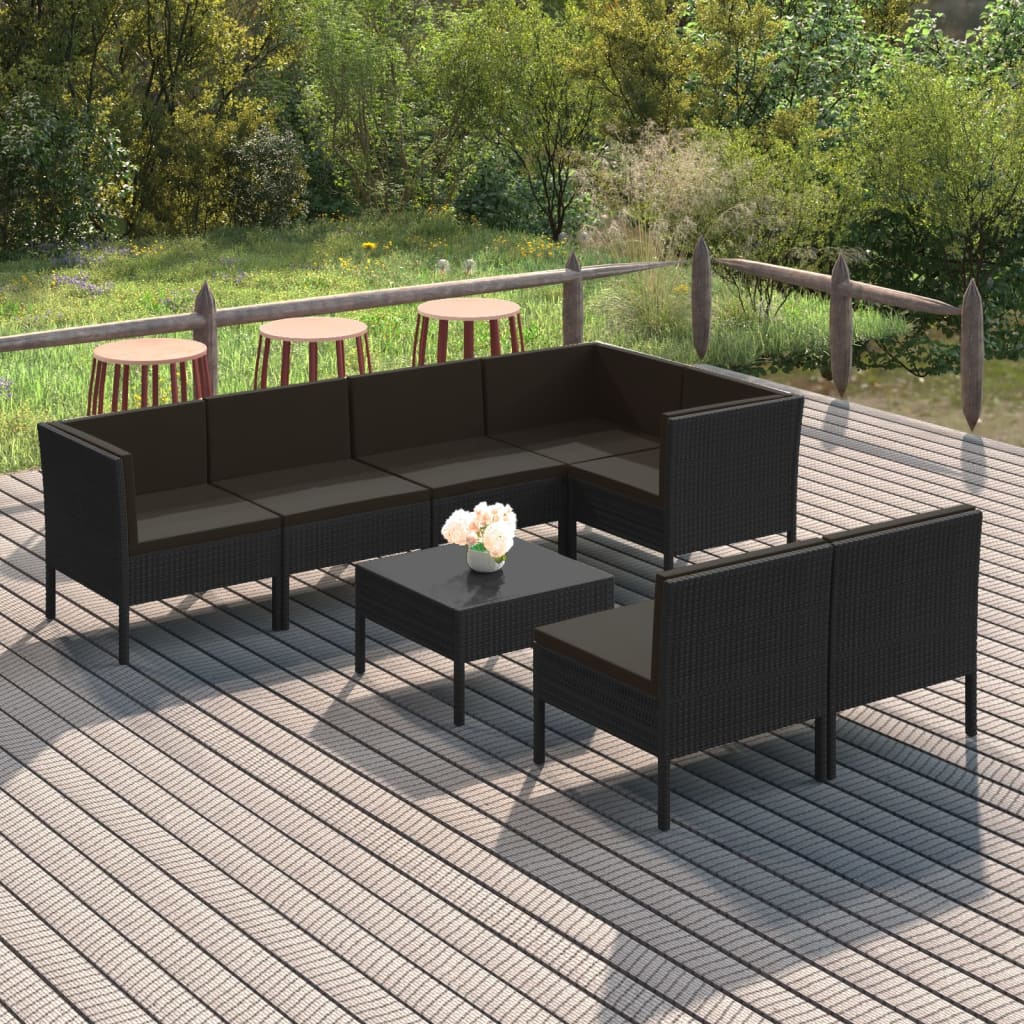 6 Piece Patio Lounge Set With Cushions Poly Rattan Black