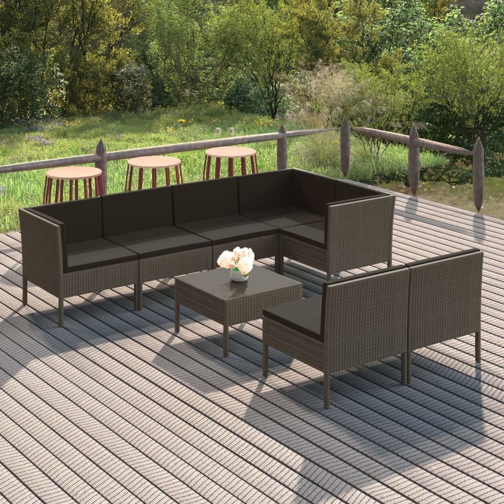 6 Piece Patio Lounge Set With Cushions Poly Rattan Gray