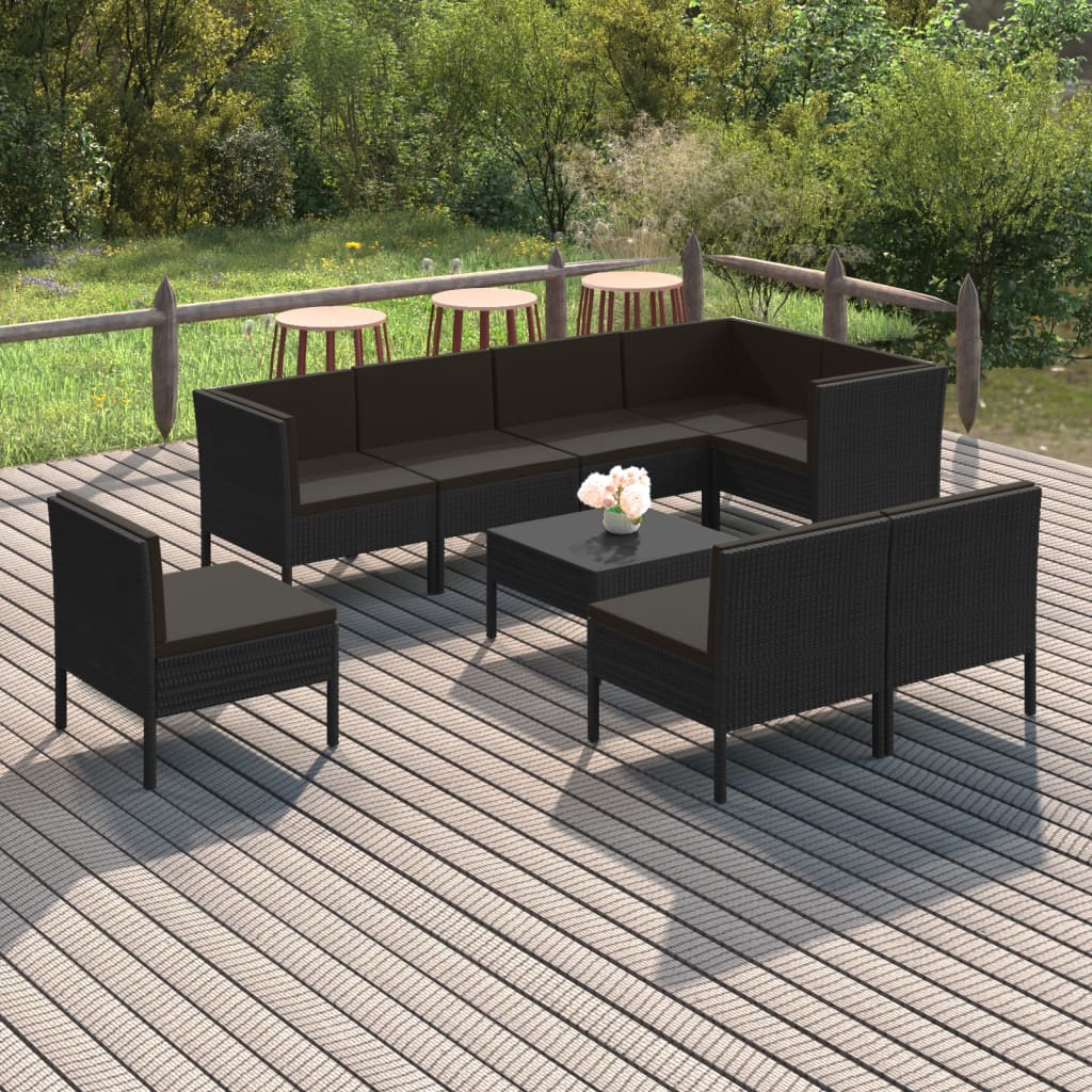 6 Piece Patio Lounge Set With Cushions Poly Rattan Black