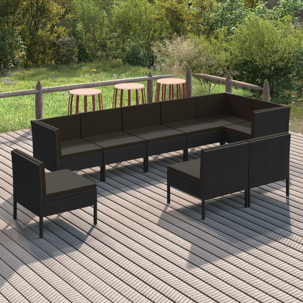 6 Piece Patio Lounge Set With Cushions Poly Rattan Black