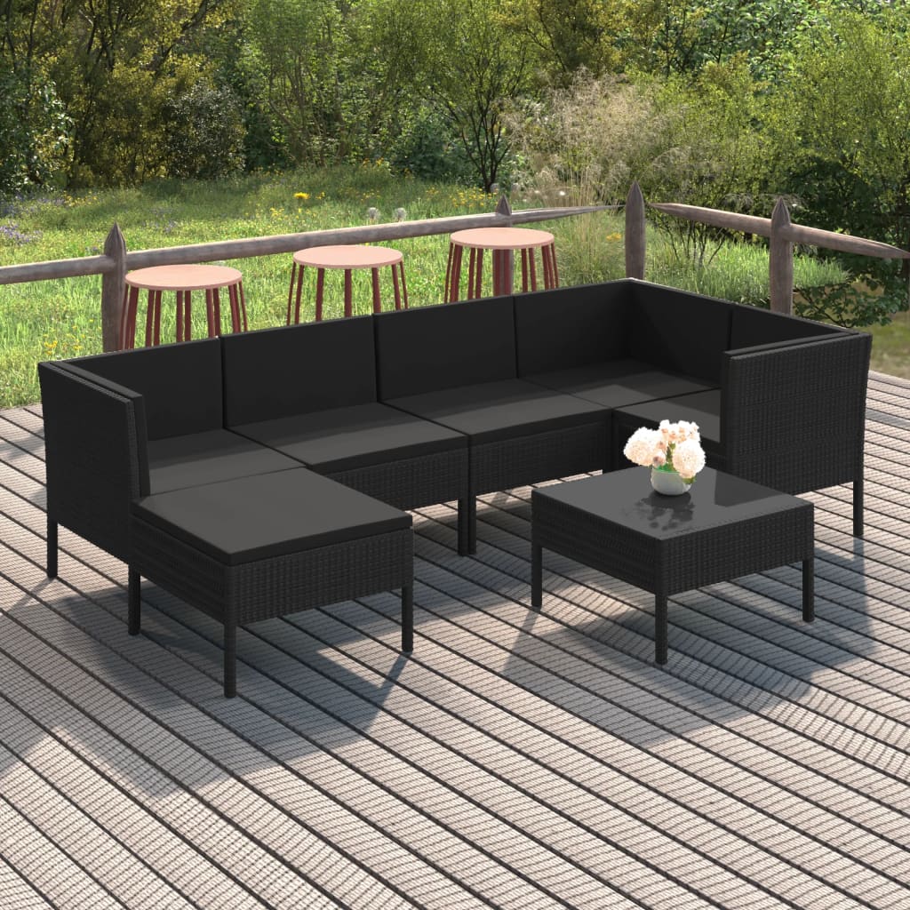 6 Piece Patio Lounge Set With Cushions Poly Rattan Black