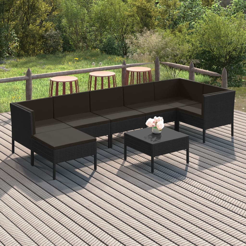 6 Piece Patio Lounge Set With Cushions Poly Rattan Black