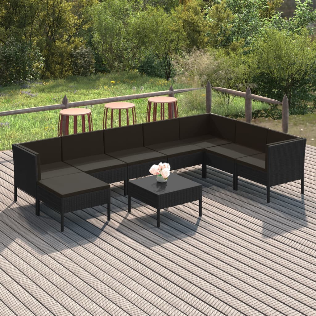 6 Piece Patio Lounge Set With Cushions Poly Rattan Black