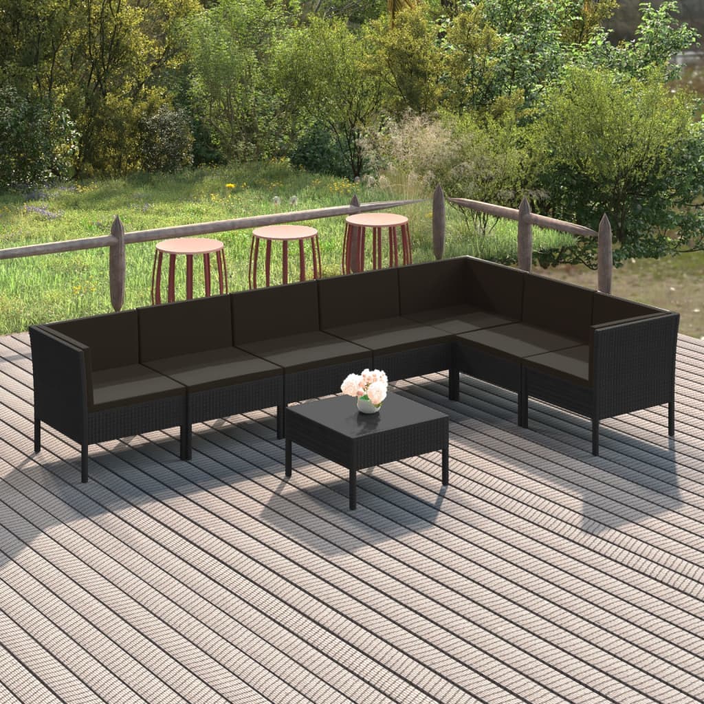 6 Piece Patio Lounge Set With Cushions Poly Rattan Black