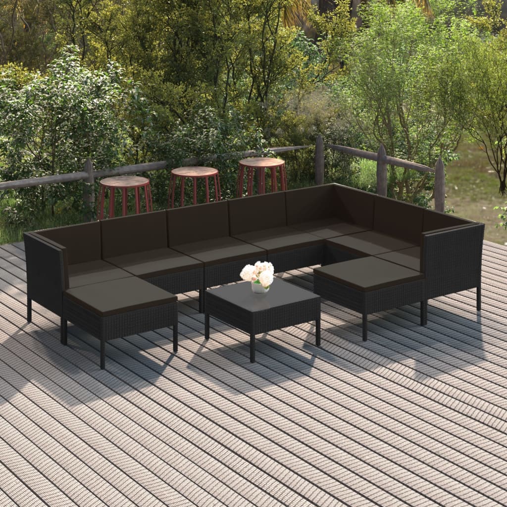 6 Piece Patio Lounge Set With Cushions Poly Rattan Black