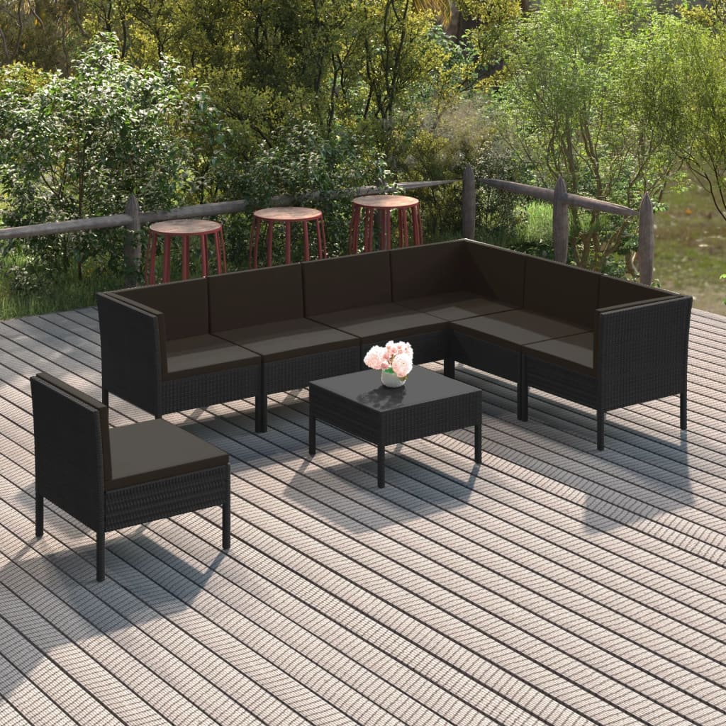 6 Piece Patio Lounge Set With Cushions Poly Rattan Black