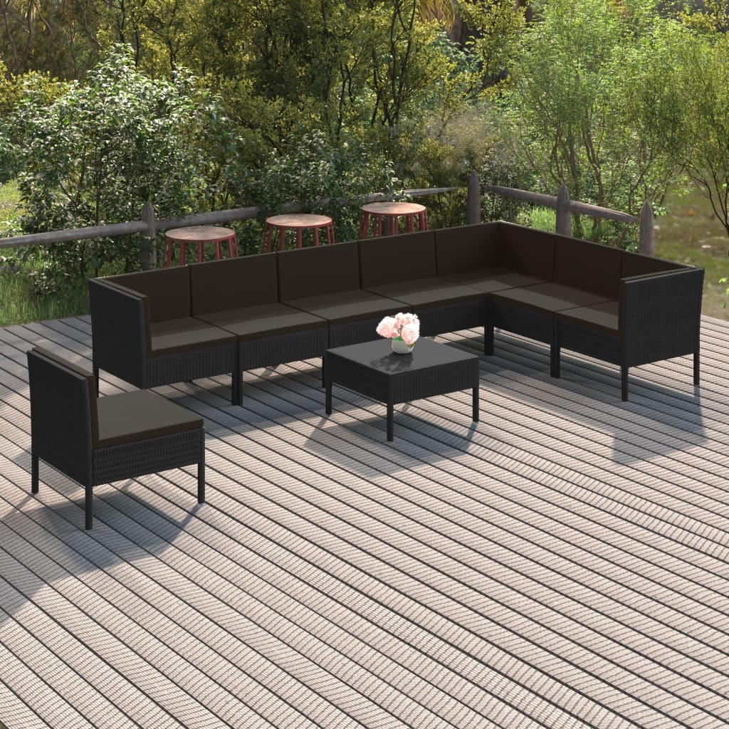 6 Piece Patio Lounge Set With Cushions Poly Rattan Black