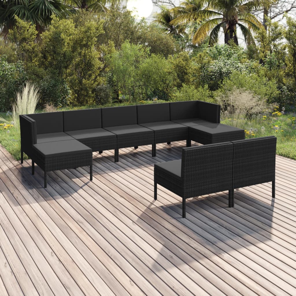 6 Piece Patio Lounge Set With Cushions Poly Rattan Black