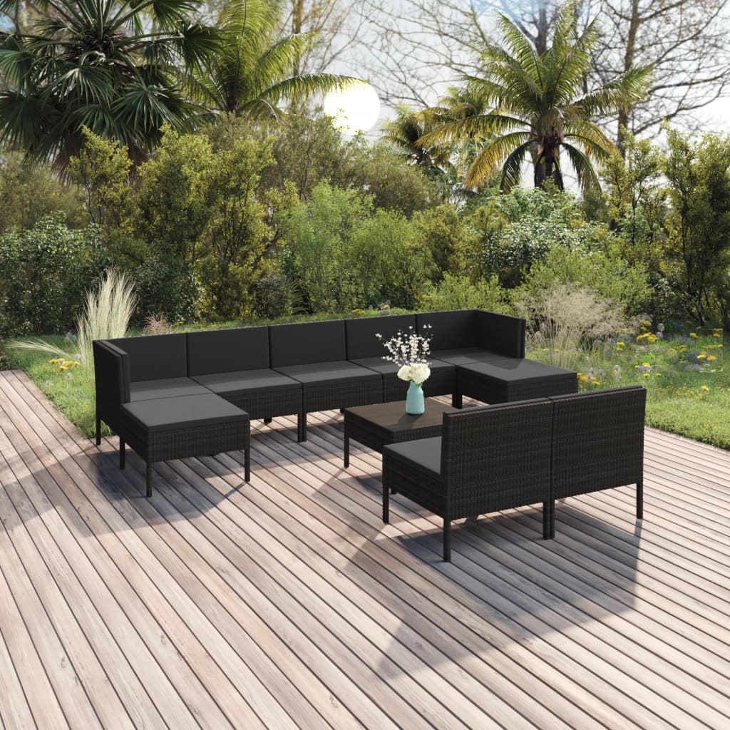 6 Piece Patio Lounge Set With Cushions Poly Rattan Black