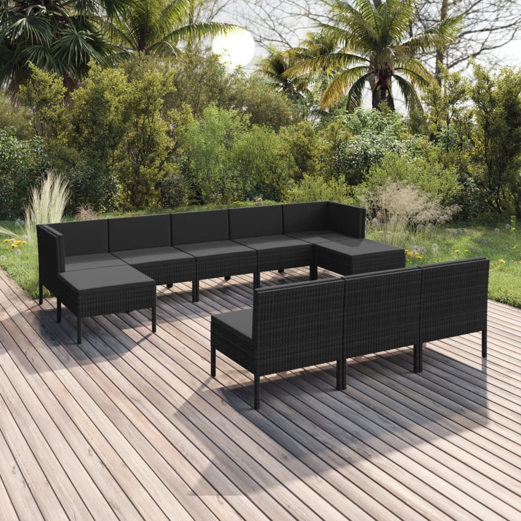 6 Piece Patio Lounge Set With Cushions Poly Rattan Black