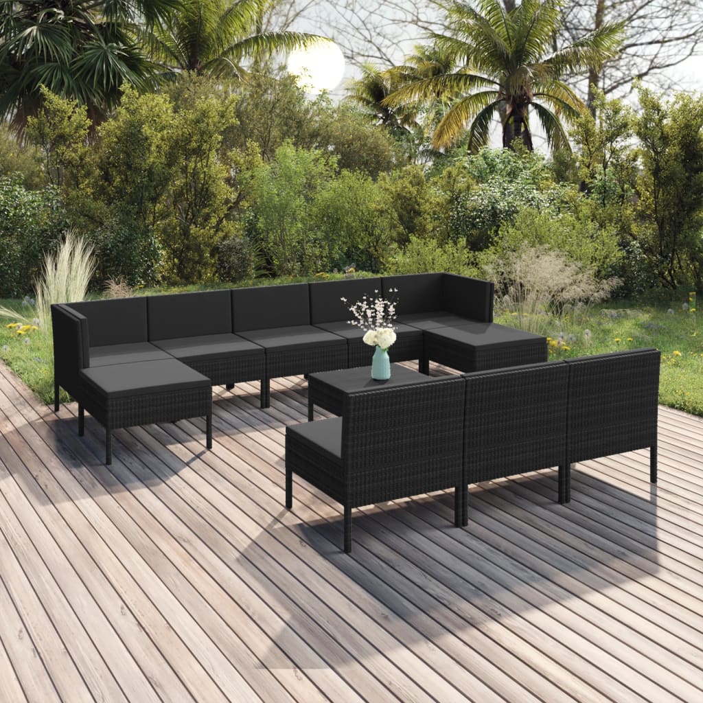 6 Piece Patio Lounge Set With Cushions Poly Rattan Black