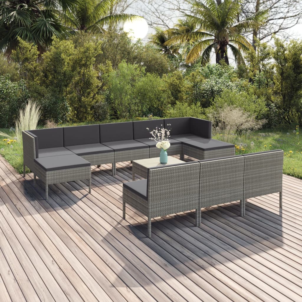 6 Piece Patio Lounge Set With Cushions Poly Rattan Gray