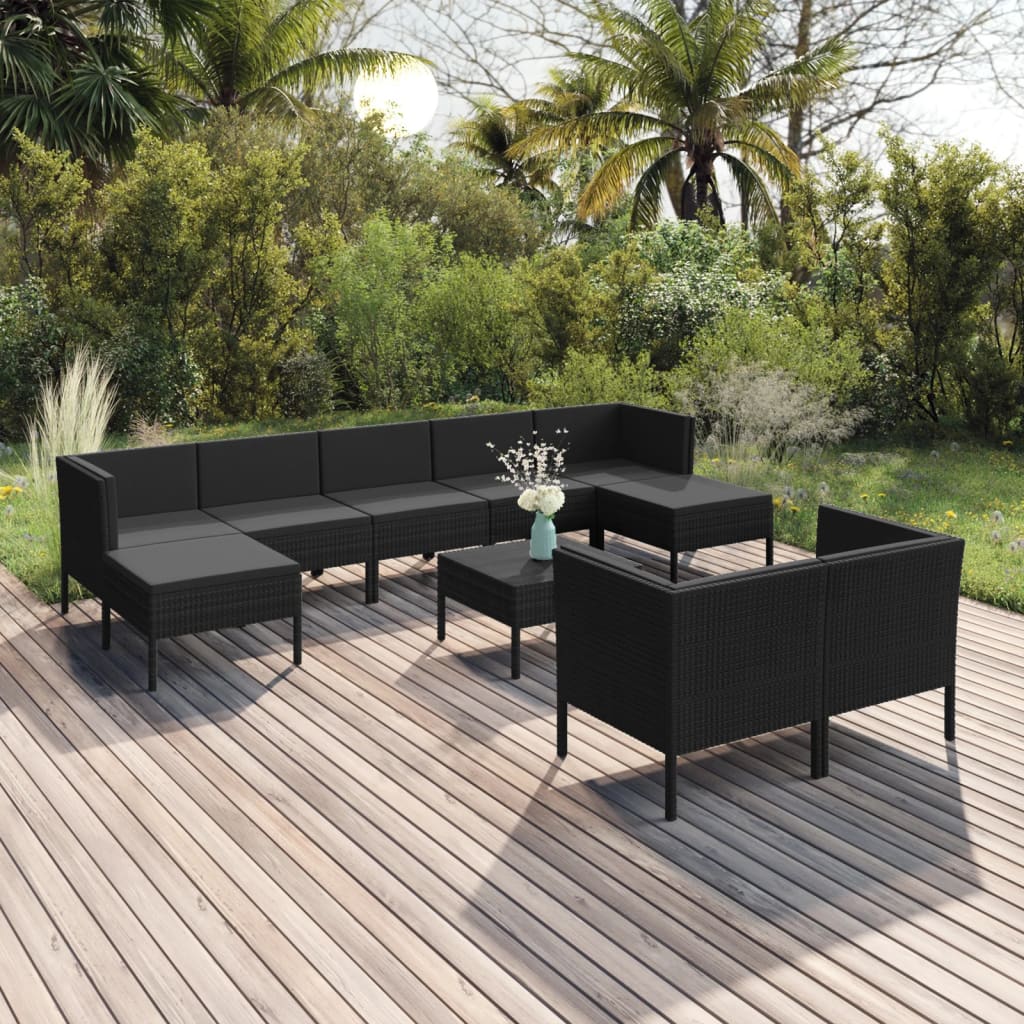 6 Piece Patio Lounge Set With Cushions Poly Rattan Black