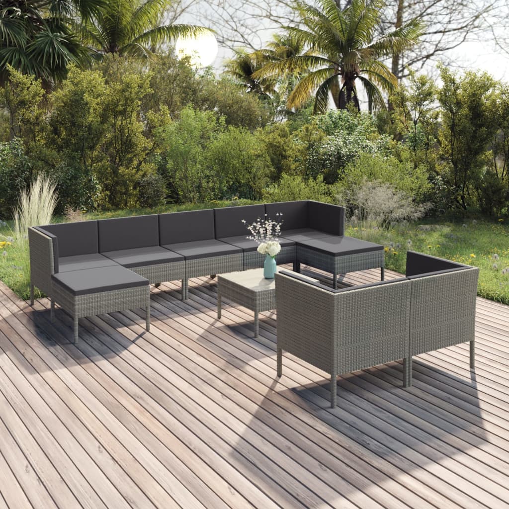 6 Piece Patio Lounge Set With Cushions Poly Rattan Gray