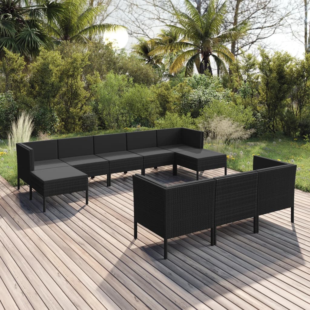 6 Piece Patio Lounge Set With Cushions Poly Rattan Black