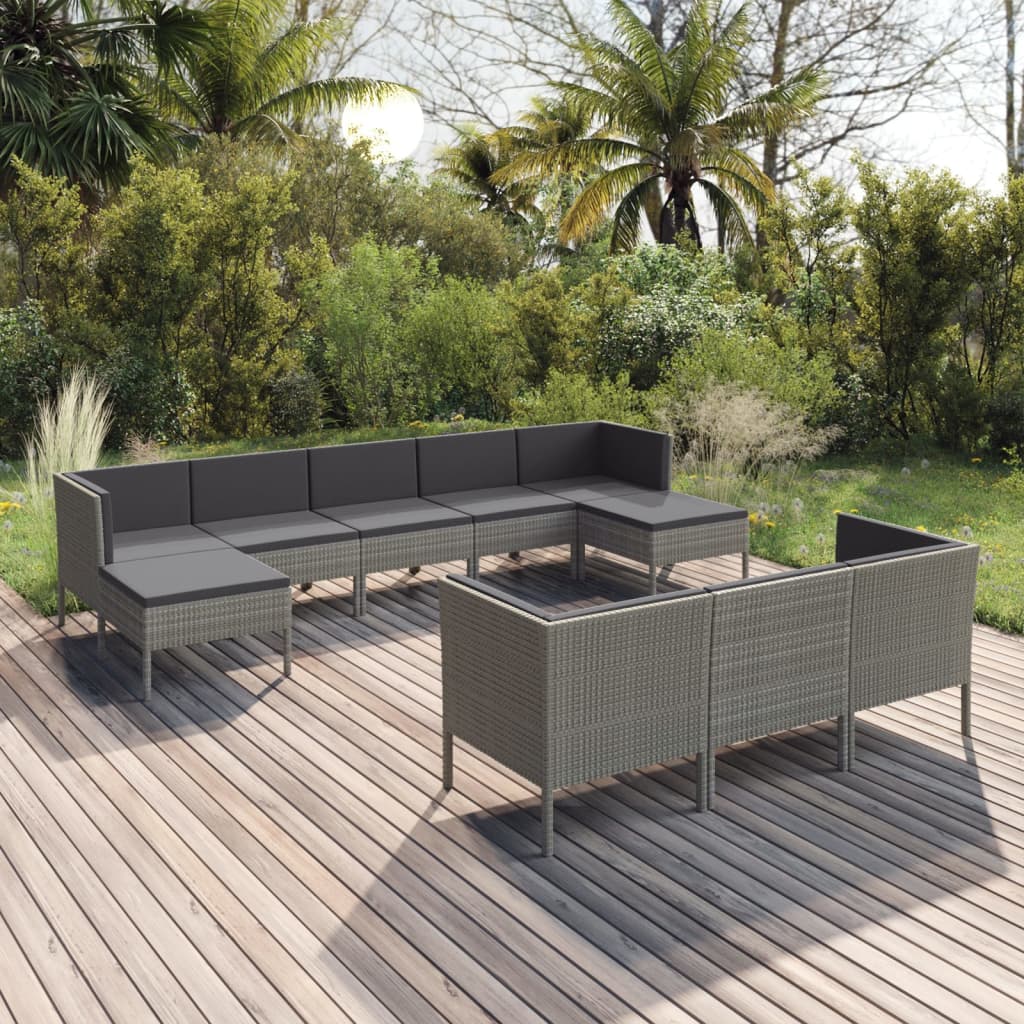 6 Piece Patio Lounge Set With Cushions Poly Rattan Gray