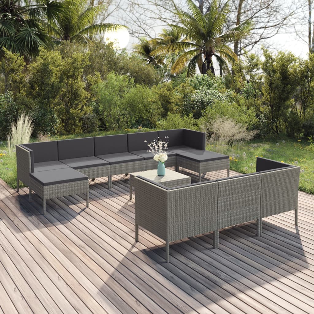 6 Piece Patio Lounge Set With Cushions Poly Rattan Gray