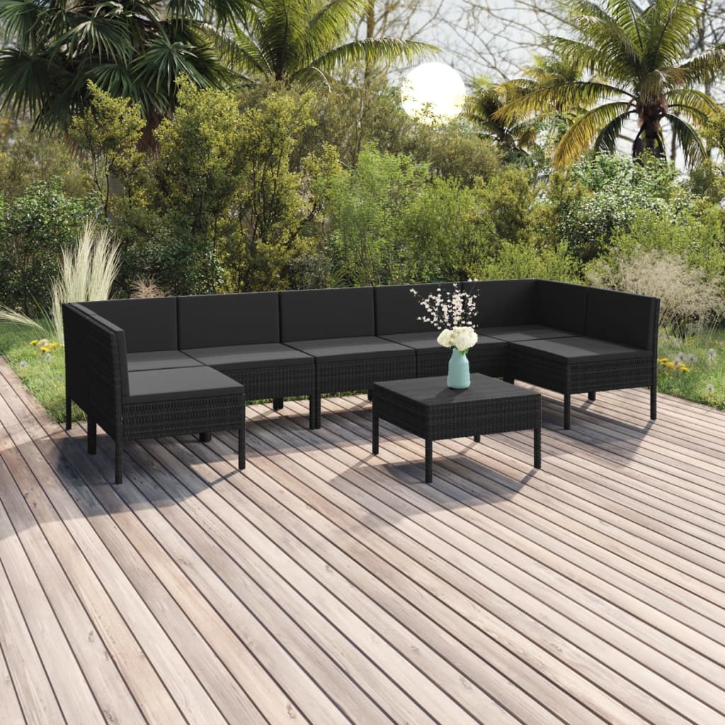 6 Piece Patio Lounge Set With Cushions Poly Rattan Black