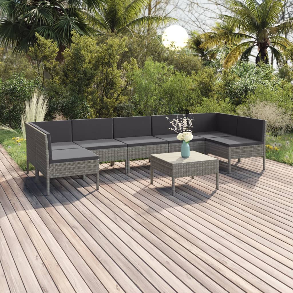 6 Piece Patio Lounge Set With Cushions Poly Rattan Gray