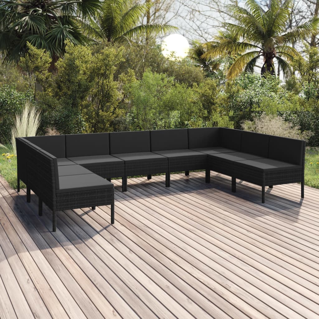 6 Piece Patio Lounge Set With Cushions Poly Rattan Black