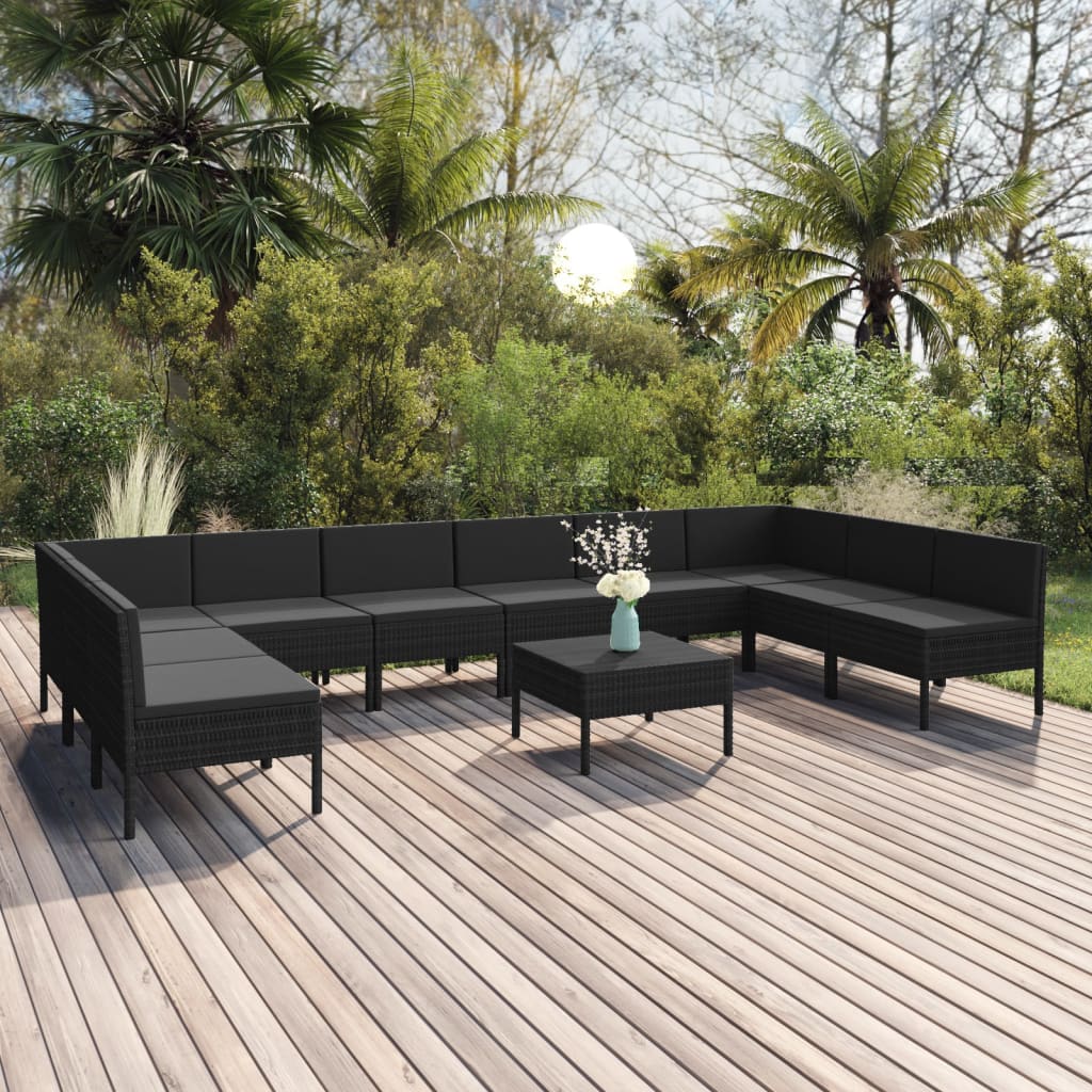 6 Piece Patio Lounge Set With Cushions Poly Rattan Black