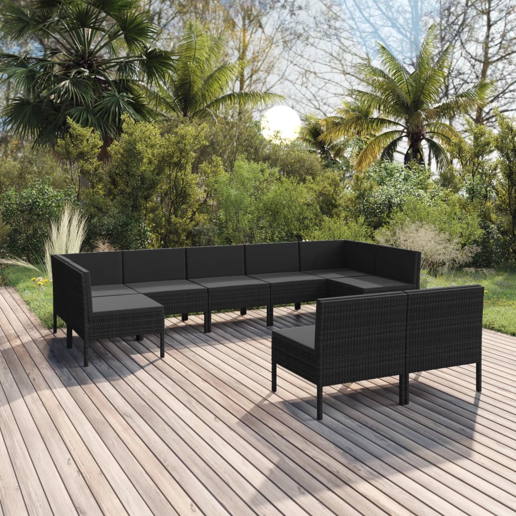 6 Piece Patio Lounge Set With Cushions Poly Rattan Black