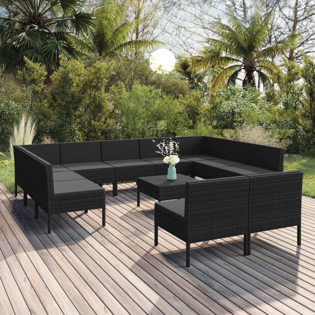 6 Piece Patio Lounge Set With Cushions Poly Rattan Black