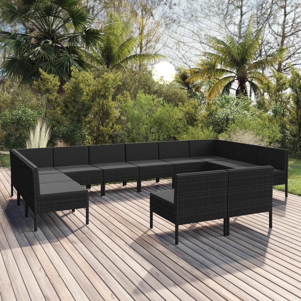 6 Piece Patio Lounge Set With Cushions Poly Rattan Black