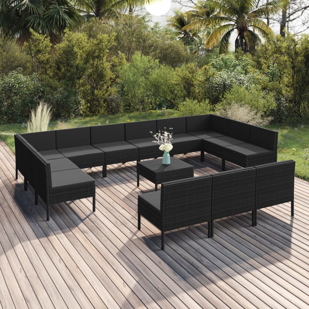 6 Piece Patio Lounge Set With Cushions Poly Rattan Black