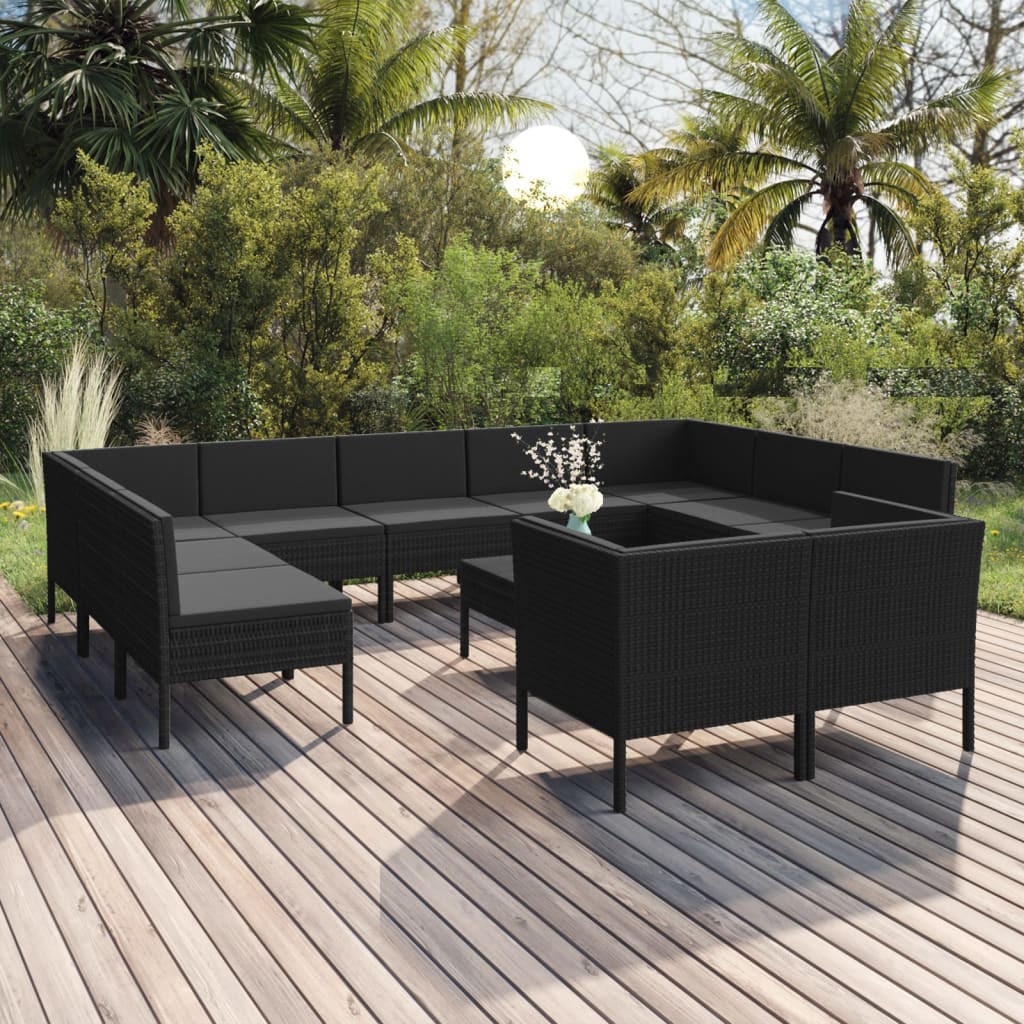 6 Piece Patio Lounge Set With Cushions Poly Rattan Black