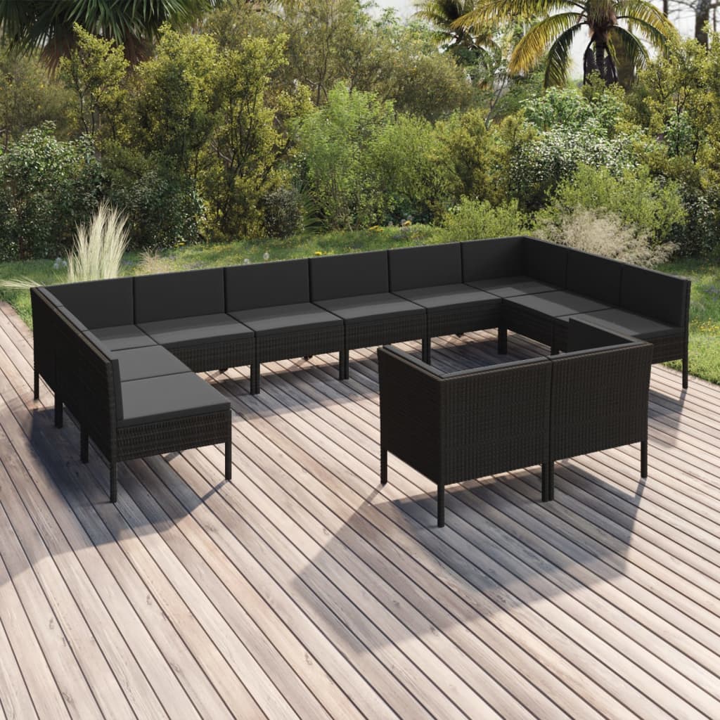 6 Piece Patio Lounge Set With Cushions Poly Rattan Black