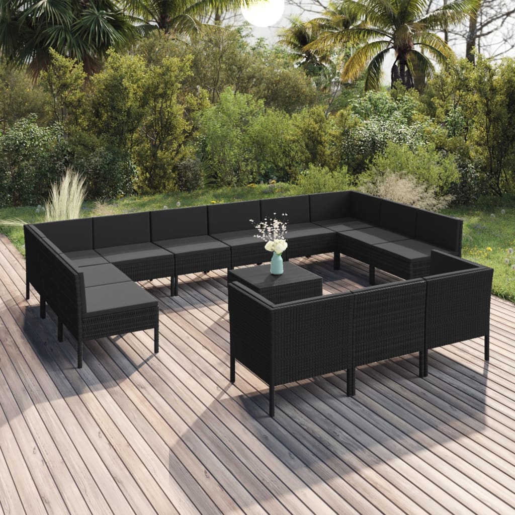 6 Piece Patio Lounge Set With Cushions Poly Rattan Black