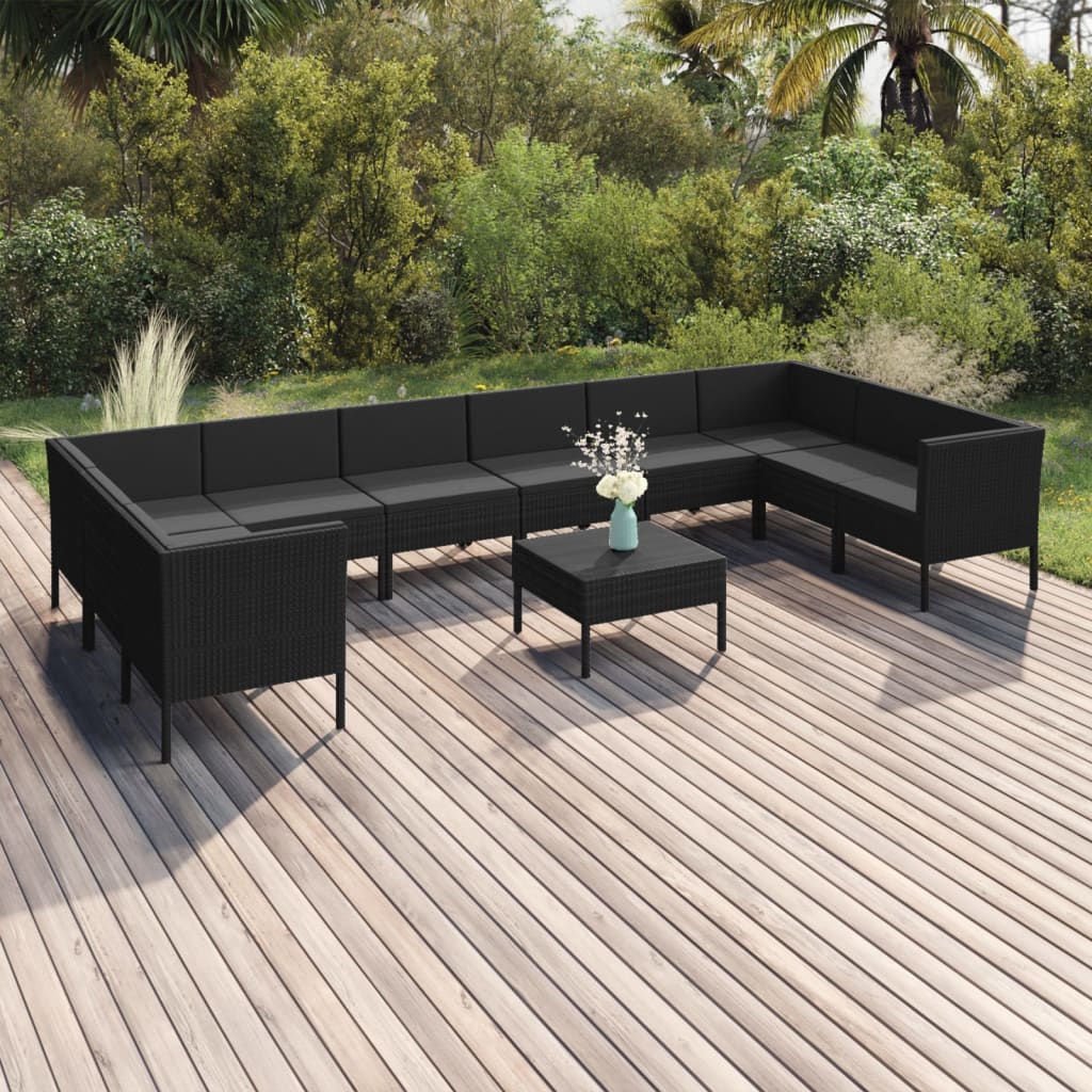 6 Piece Patio Lounge Set With Cushions Poly Rattan Black